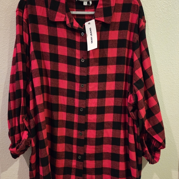 Dkny Tops - DKNY Red and Black Flannel Checkered Shirt 2X
